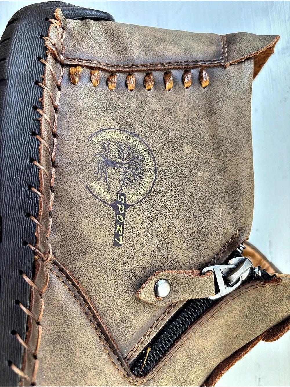 Men's Fashion Brown Leather-Look Boots